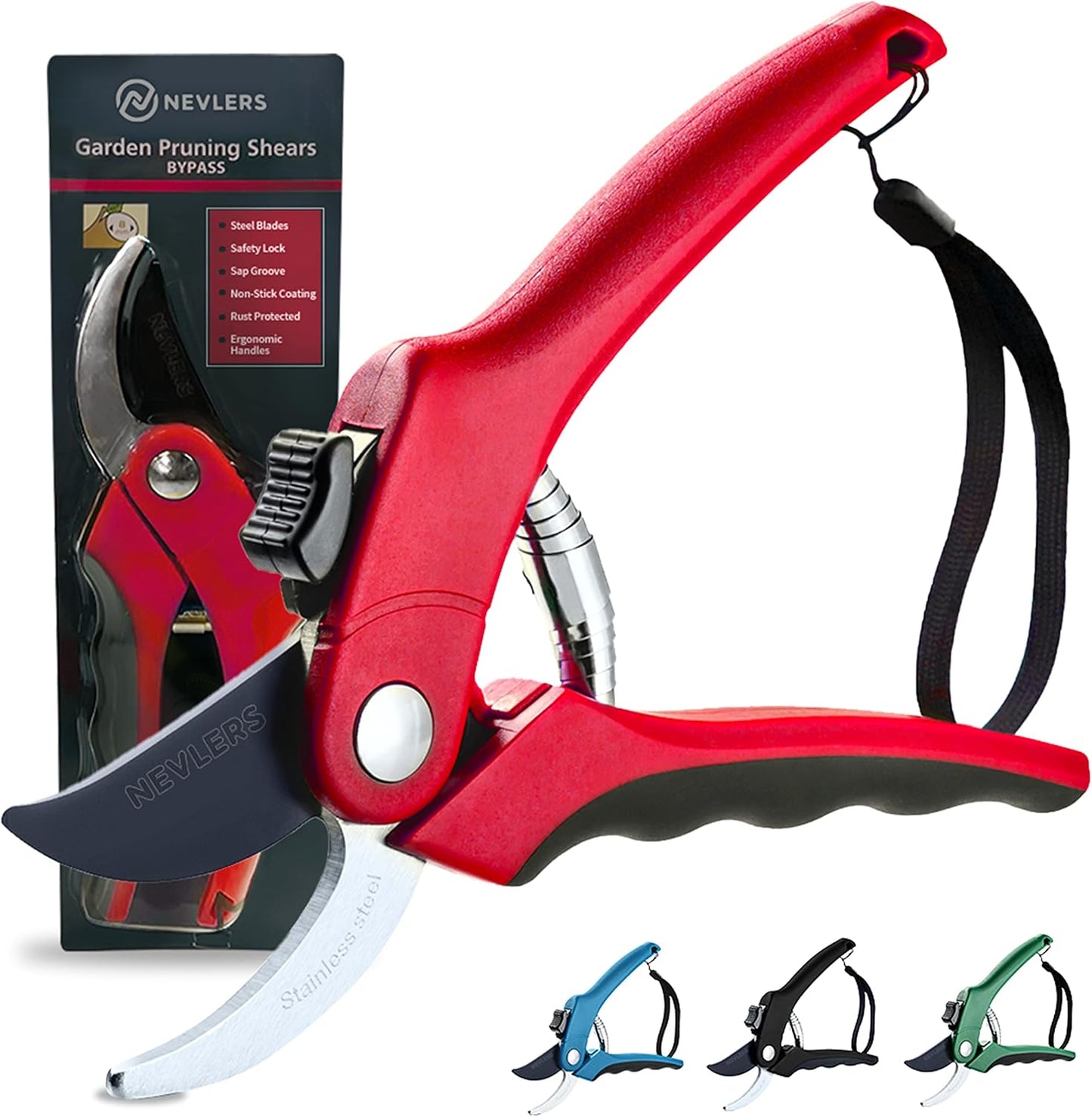 8" Green Bypass Pruning Shears Heavy Duty Pruning Scissors