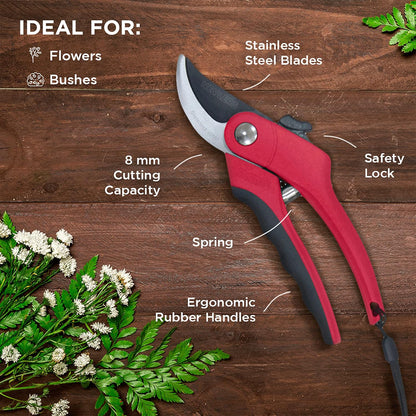 8" Green Bypass Pruning Shears Heavy Duty Pruning Scissors