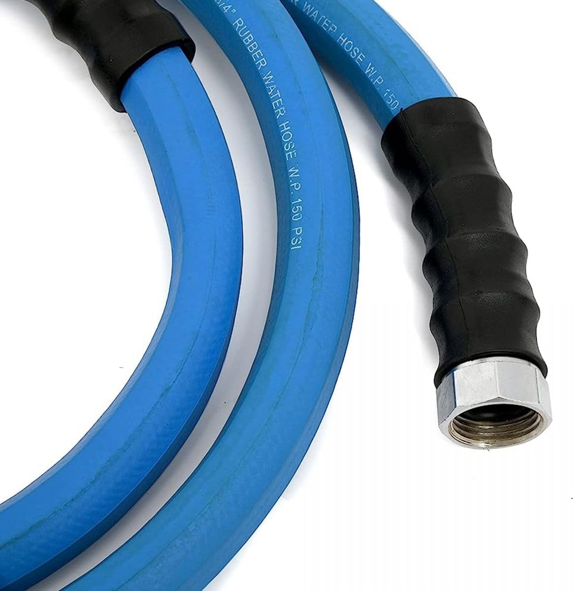 AG-LITE AL3415 3/4" x 15' Rubber Farm & Ranch Water Hose, Lightweight, 500 PSI, 50F to 190F Degree, Polyester Braided, Brass GHT Fittings, 4 Finger-Grip Bend Restrictor, Agriculture & Industrial Use