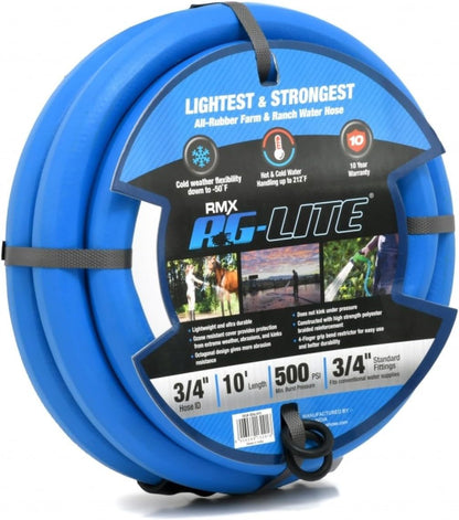 AG-LITE AL3415 3/4" x 15' Rubber Farm & Ranch Water Hose, Lightweight, 500 PSI, 50F to 190F Degree, Polyester Braided, Brass GHT Fittings, 4 Finger-Grip Bend Restrictor, Agriculture & Industrial Use