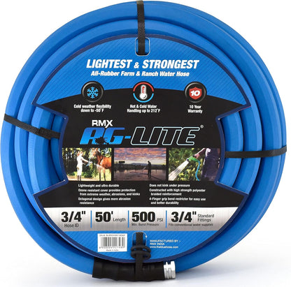 AG-LITE AL3415 3/4" x 15' Rubber Farm & Ranch Water Hose, Lightweight, 500 PSI, 50F to 190F Degree, Polyester Braided, Brass GHT Fittings, 4 Finger-Grip Bend Restrictor, Agriculture & Industrial Use
