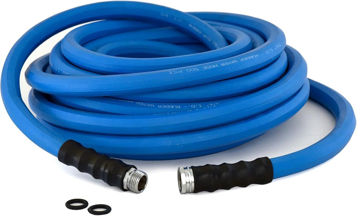 AG-LITE AL3415 3/4" x 15' Rubber Farm & Ranch Water Hose, Lightweight, 500 PSI, 50F to 190F Degree, Polyester Braided, Brass GHT Fittings, 4 Finger-Grip Bend Restrictor, Agriculture & Industrial Use