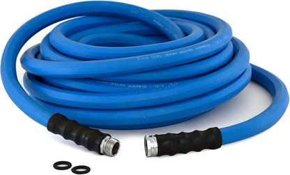 AG-LITE AL3415 3/4" x 15' Rubber Farm & Ranch Water Hose, Lightweight, 500 PSI, 50F to 190F Degree, Polyester Braided, Brass GHT Fittings, 4 Finger-Grip Bend Restrictor, Agriculture & Industrial Use