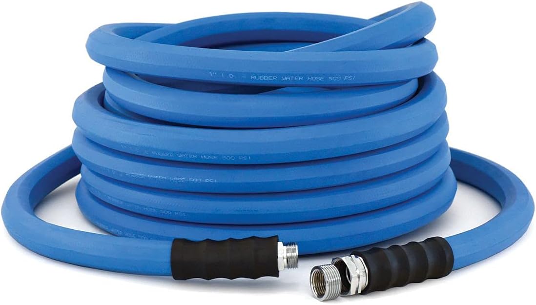 AG-LITE AL3415 3/4" x 15' Rubber Farm & Ranch Water Hose, Lightweight, 500 PSI, 50F to 190F Degree, Polyester Braided, Brass GHT Fittings, 4 Finger-Grip Bend Restrictor, Agriculture & Industrial Use