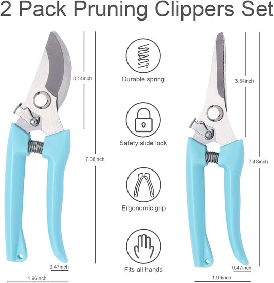 2 Pack Pruning Shears, Stainless Steel Sharp Blade, for Home Gardeners