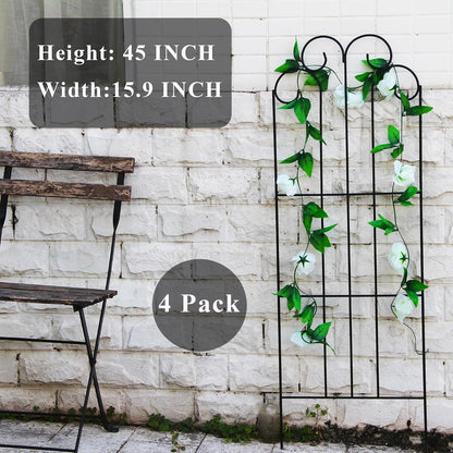 4 Pack Black Garden Trellis 45” x 15.9” for Climbing Plant Rustproof Iron Plant Support Patio Flower Metal Trelli Wire Lattices Grid Panels for Ivy Cucumbers Clematis Roses