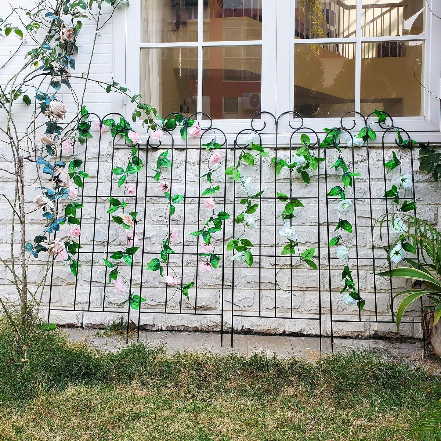 4 Pack Black Garden Trellis 45” x 15.9” for Climbing Plant Rustproof Iron Plant Support Patio Flower Metal Trelli Wire Lattices Grid Panels for Ivy Cucumbers Clematis Roses