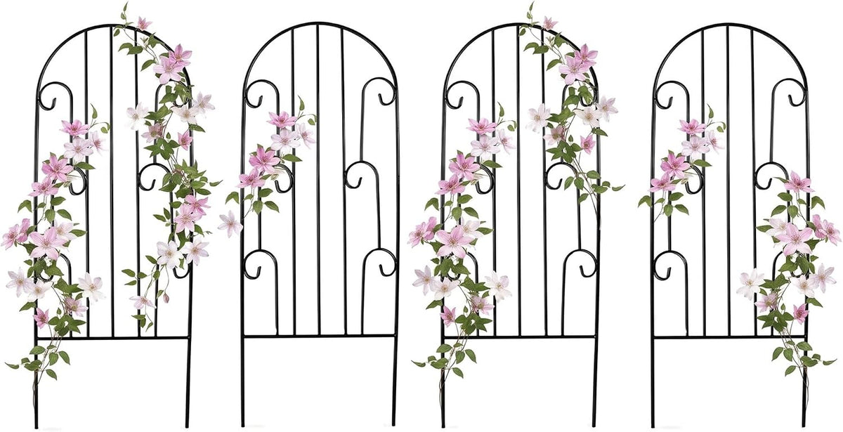 4 Pack Black Garden Trellis 45” x 15.9” for Climbing Plant Rustproof Iron Plant Support Patio Flower Metal Trelli Wire Lattices Grid Panels for Ivy Cucumbers Clematis Roses