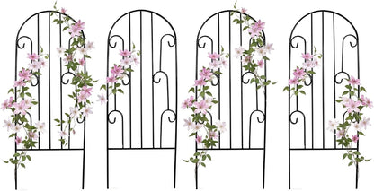 4 Pack Black Garden Trellis 45” x 15.9” for Climbing Plant Rustproof Iron Plant Support Patio Flower Metal Trelli Wire Lattices Grid Panels for Ivy Cucumbers Clematis Roses