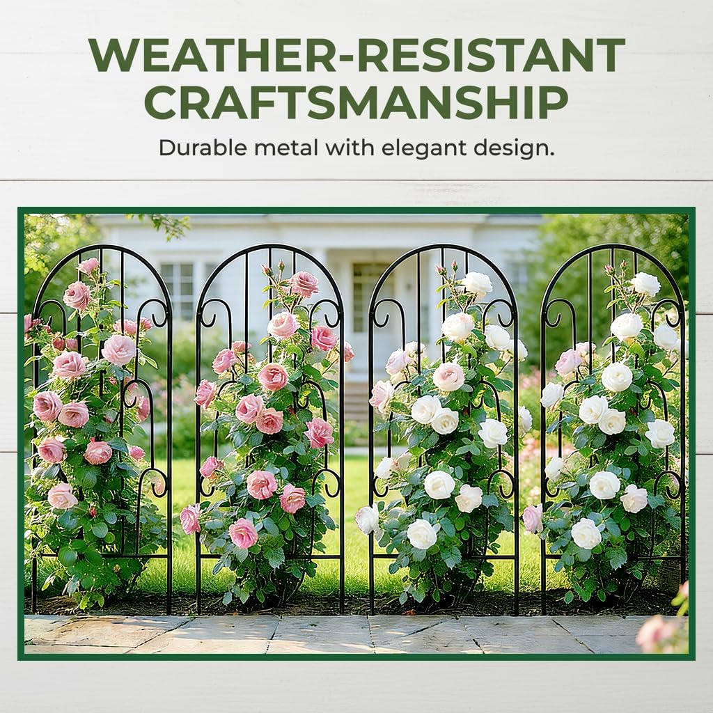 4 Pack Black Garden Trellis 45” x 15.9” for Climbing Plant Rustproof Iron Plant Support Patio Flower Metal Trelli Wire Lattices Grid Panels for Ivy Cucumbers Clematis Roses