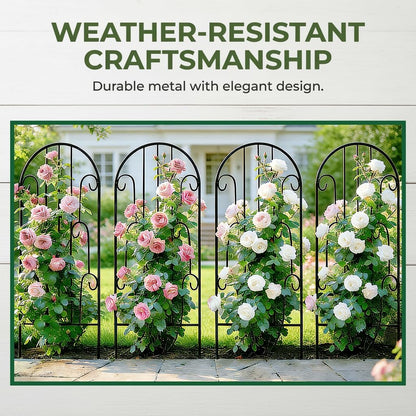 4 Pack Black Garden Trellis 45” x 15.9” for Climbing Plant Rustproof Iron Plant Support Patio Flower Metal Trelli Wire Lattices Grid Panels for Ivy Cucumbers Clematis Roses