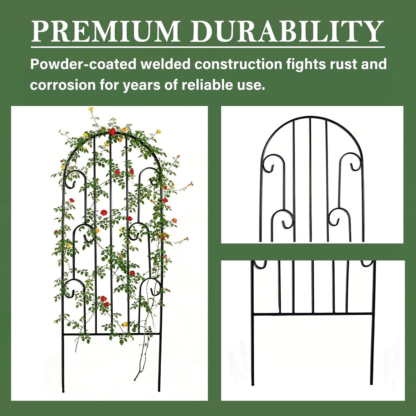 4 Pack Black Garden Trellis 45” x 15.9” for Climbing Plant Rustproof Iron Plant Support Patio Flower Metal Trelli Wire Lattices Grid Panels for Ivy Cucumbers Clematis Roses