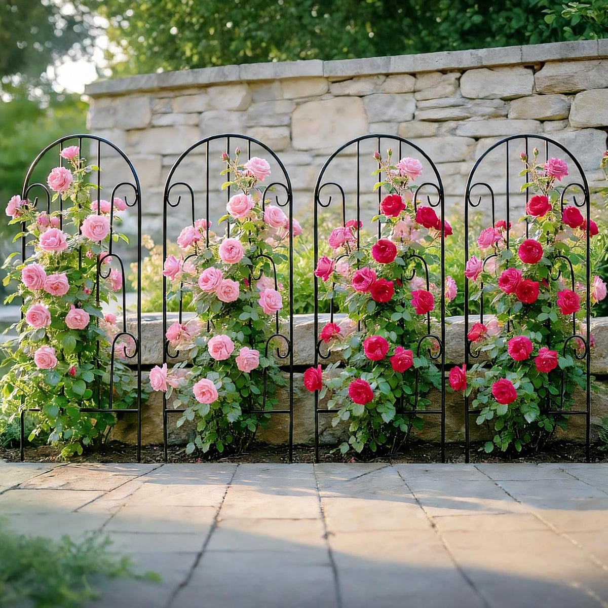 4 Pack Black Garden Trellis 45” x 15.9” for Climbing Plant Rustproof Iron Plant Support Patio Flower Metal Trelli Wire Lattices Grid Panels for Ivy Cucumbers Clematis Roses