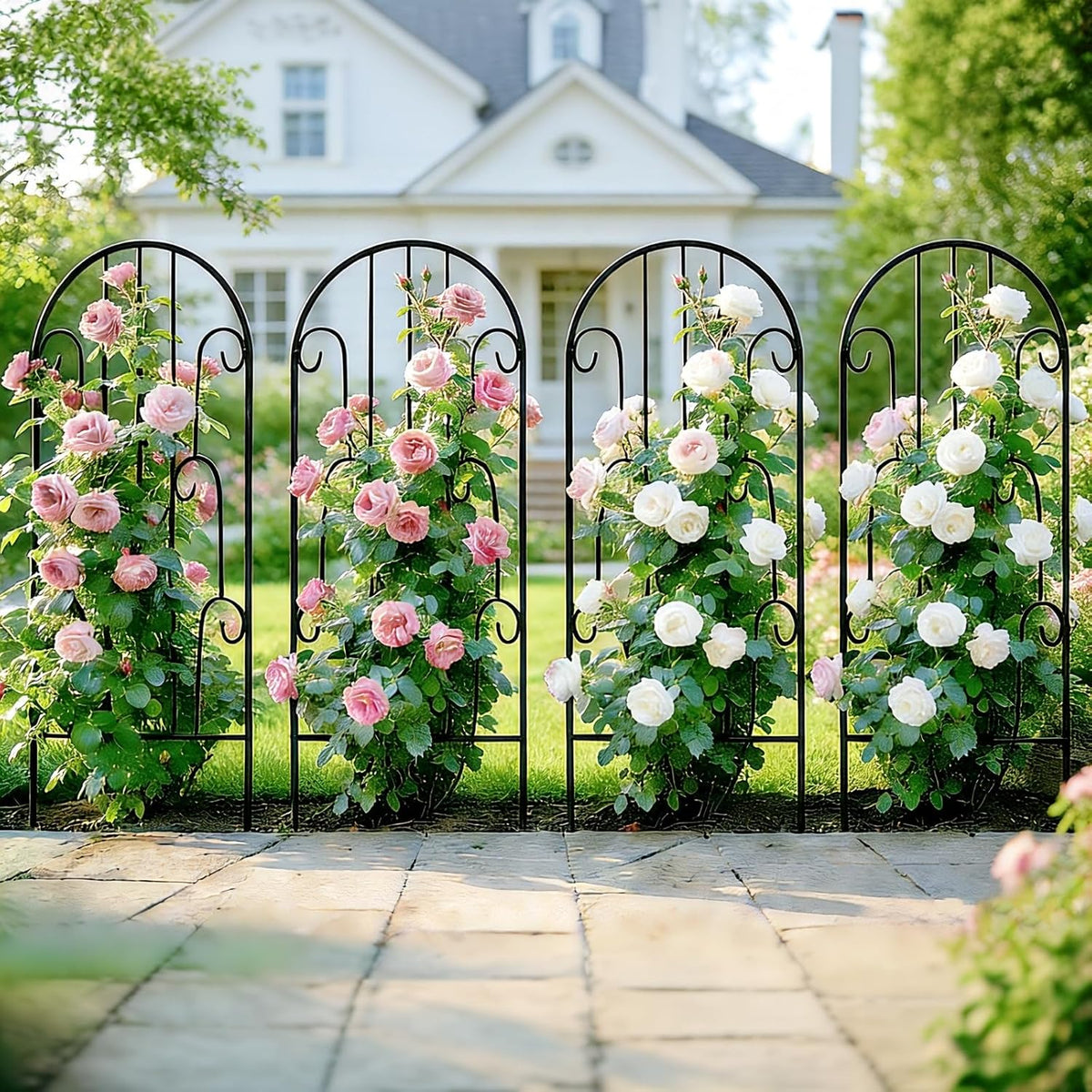 4 Pack Black Garden Trellis 45” x 15.9” for Climbing Plant Rustproof Iron Plant Support Patio Flower Metal Trelli Wire Lattices Grid Panels for Ivy Cucumbers Clematis Roses