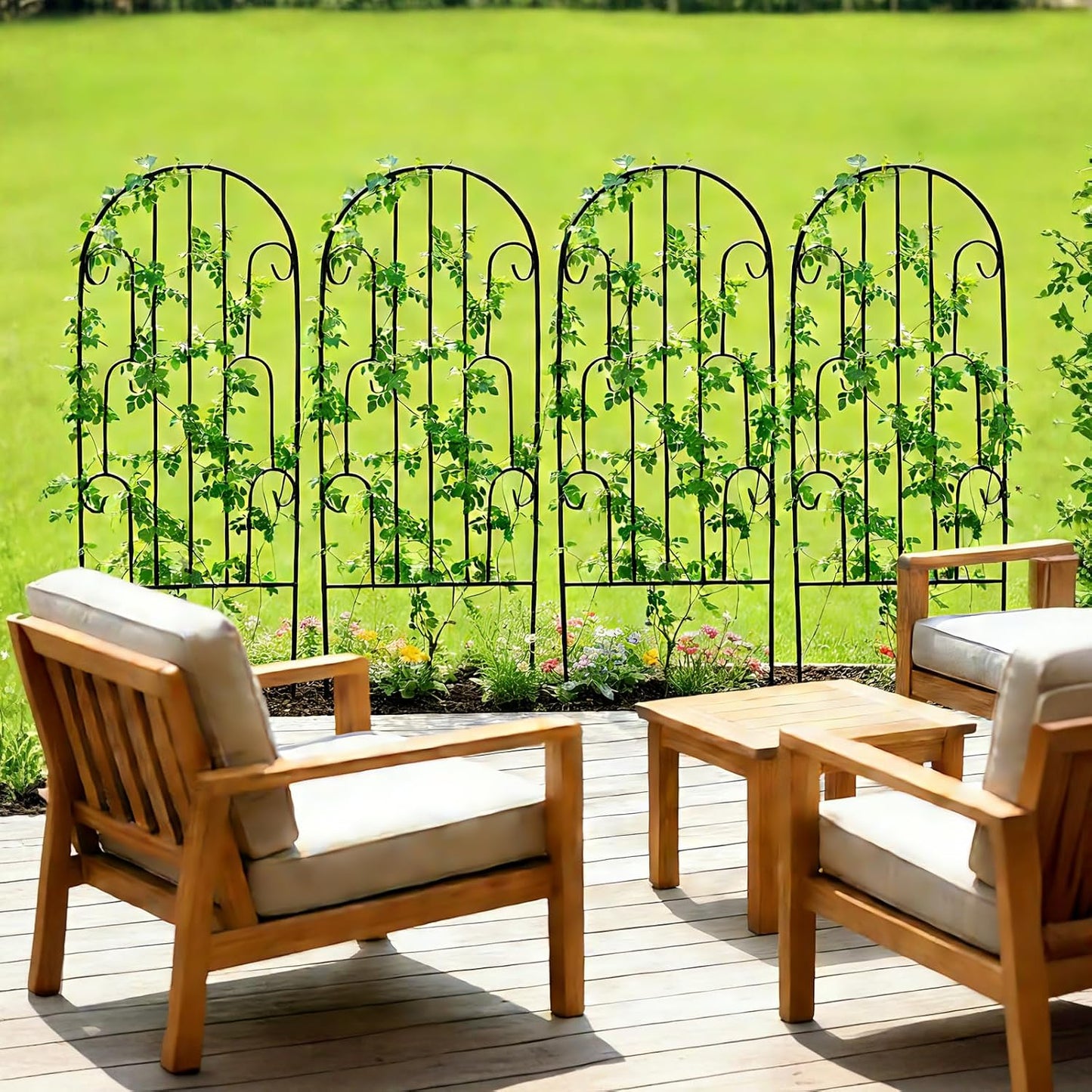 4 Pack Black Garden Trellis 45” x 15.9” for Climbing Plant Rustproof Iron Plant Support Patio Flower Metal Trelli Wire Lattices Grid Panels for Ivy Cucumbers Clematis Roses