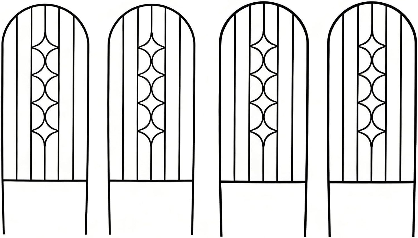 4 Pack Black Garden Trellis 45” x 15.9” for Climbing Plant Rustproof Iron Plant Support Patio Flower Metal Trelli Wire Lattices Grid Panels for Ivy Cucumbers Clematis Roses