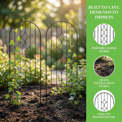 4 Pack Black Garden Trellis 45” x 15.9” for Climbing Plant Rustproof Iron Plant Support Patio Flower Metal Trelli Wire Lattices Grid Panels for Ivy Cucumbers Clematis Roses