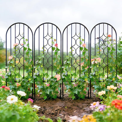 4 Pack Black Garden Trellis 45” x 15.9” for Climbing Plant Rustproof Iron Plant Support Patio Flower Metal Trelli Wire Lattices Grid Panels for Ivy Cucumbers Clematis Roses