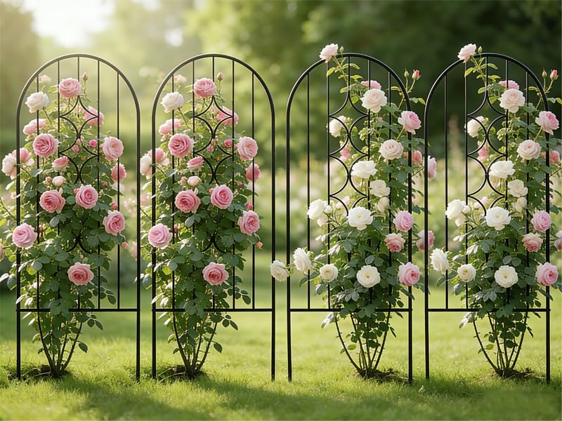 4 Pack Black Garden Trellis 45” x 15.9” for Climbing Plant Rustproof Iron Plant Support Patio Flower Metal Trelli Wire Lattices Grid Panels for Ivy Cucumbers Clematis Roses
