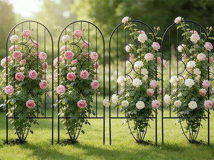 4 Pack Black Garden Trellis 45” x 15.9” for Climbing Plant Rustproof Iron Plant Support Patio Flower Metal Trelli Wire Lattices Grid Panels for Ivy Cucumbers Clematis Roses