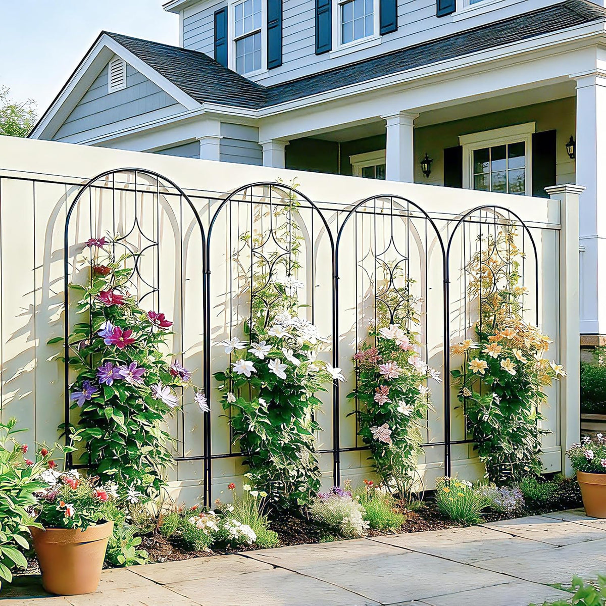 4 Pack Black Garden Trellis 45” x 15.9” for Climbing Plant Rustproof Iron Plant Support Patio Flower Metal Trelli Wire Lattices Grid Panels for Ivy Cucumbers Clematis Roses