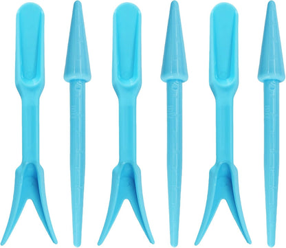 6PCS Mini Garden Hand Succulent Transplanting Tools Set, Plastic Seedling Dibber and Digging Tools for Indoor Gardening, Home Plant Care, Repotting, Lawn Maintenance(Blue)