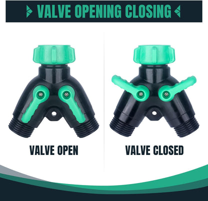 2 Pack Garden Hose Splitter 2 Ways Water Hose Splitter Heavy Duty Plastic 3/4" Hose Y Splitter Outdoor Faucet Splitter with Leak Proof Tape and 4 Extra Rubber Gaskets