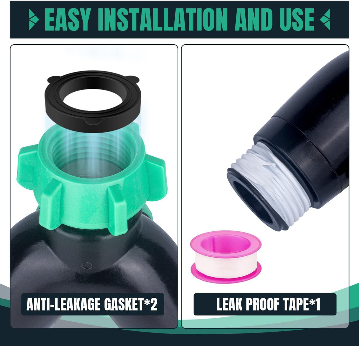 2 Pack Garden Hose Splitter 2 Ways Water Hose Splitter Heavy Duty Plastic 3/4" Hose Y Splitter Outdoor Faucet Splitter with Leak Proof Tape and 4 Extra Rubber Gaskets