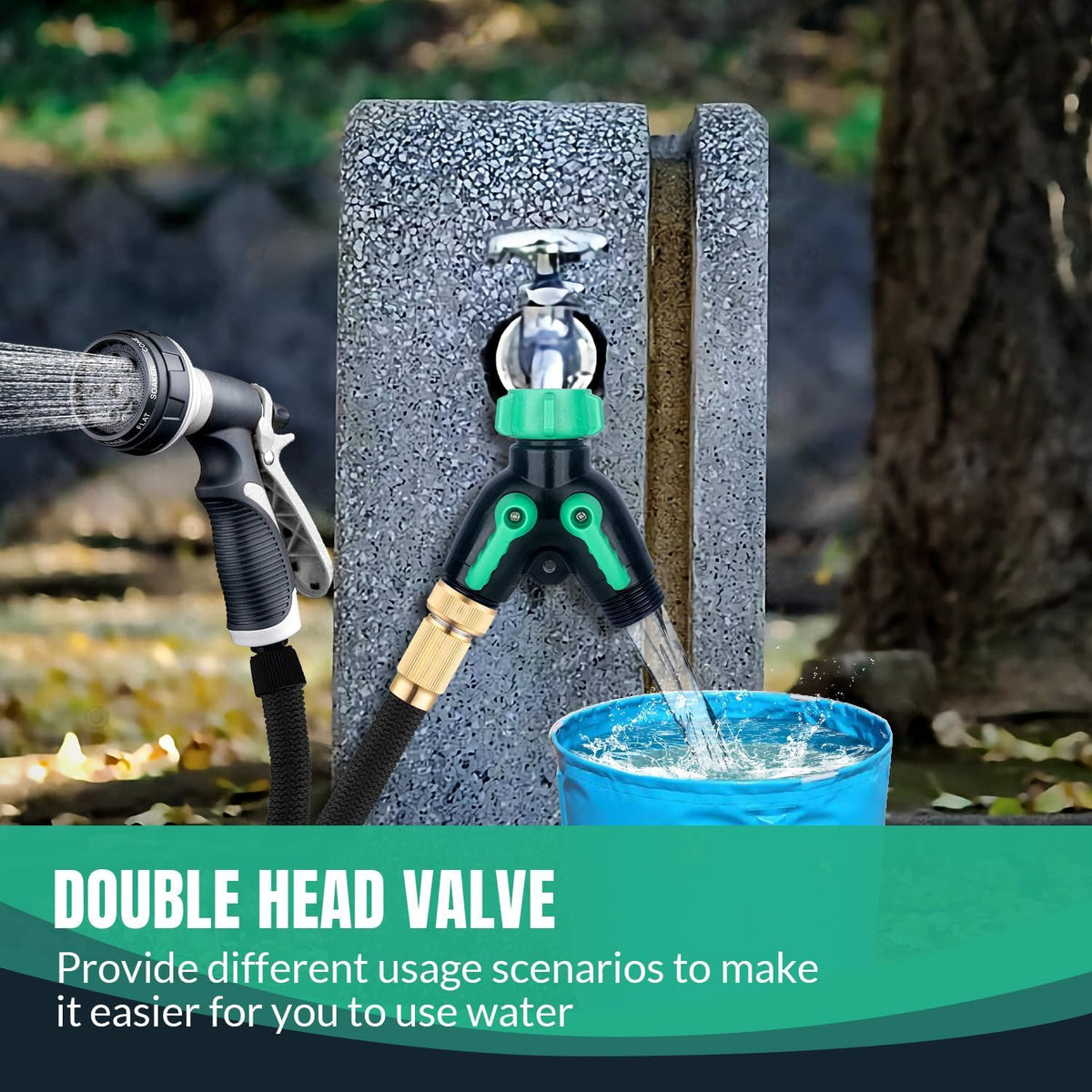 2 Pack Garden Hose Splitter 2 Ways Water Hose Splitter Heavy Duty Plastic 3/4" Hose Y Splitter Outdoor Faucet Splitter with Leak Proof Tape and 4 Extra Rubber Gaskets
