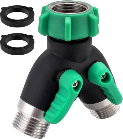 2 Pack Garden Hose Splitter 2 Ways Water Hose Splitter Heavy Duty Plastic 3/4" Hose Y Splitter Outdoor Faucet Splitter with Leak Proof Tape and 4 Extra Rubber Gaskets