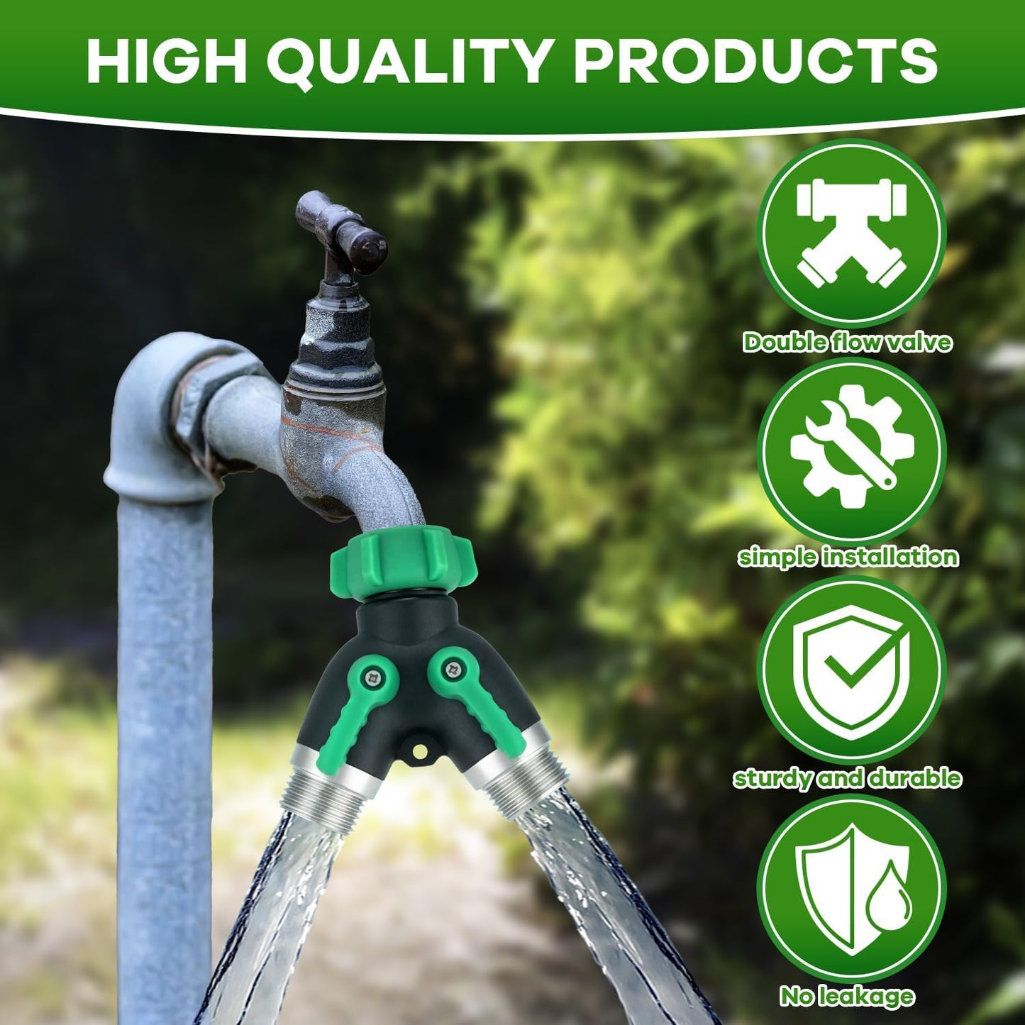 2 Pack Garden Hose Splitter 2 Ways Water Hose Splitter Heavy Duty Plastic 3/4" Hose Y Splitter Outdoor Faucet Splitter with Leak Proof Tape and 4 Extra Rubber Gaskets
