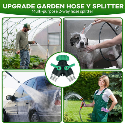 2 Pack Garden Hose Splitter 2 Ways Water Hose Splitter Heavy Duty Plastic 3/4" Hose Y Splitter Outdoor Faucet Splitter with Leak Proof Tape and 4 Extra Rubber Gaskets
