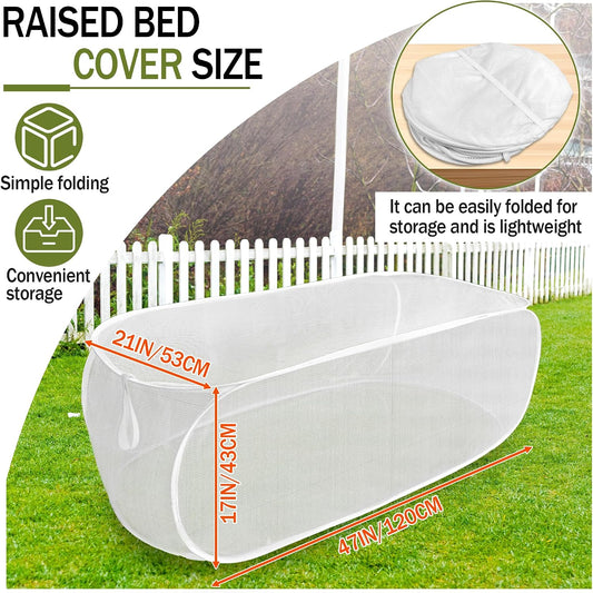 47" x 21" x 17" Garden Netting for Raised Beds, Foldable Raised Garden Bed Cover with Ground Nail, Raised Bed Cover Fit 4 x 2ft Garden Beds, Insect Bird Control, Plant Protection