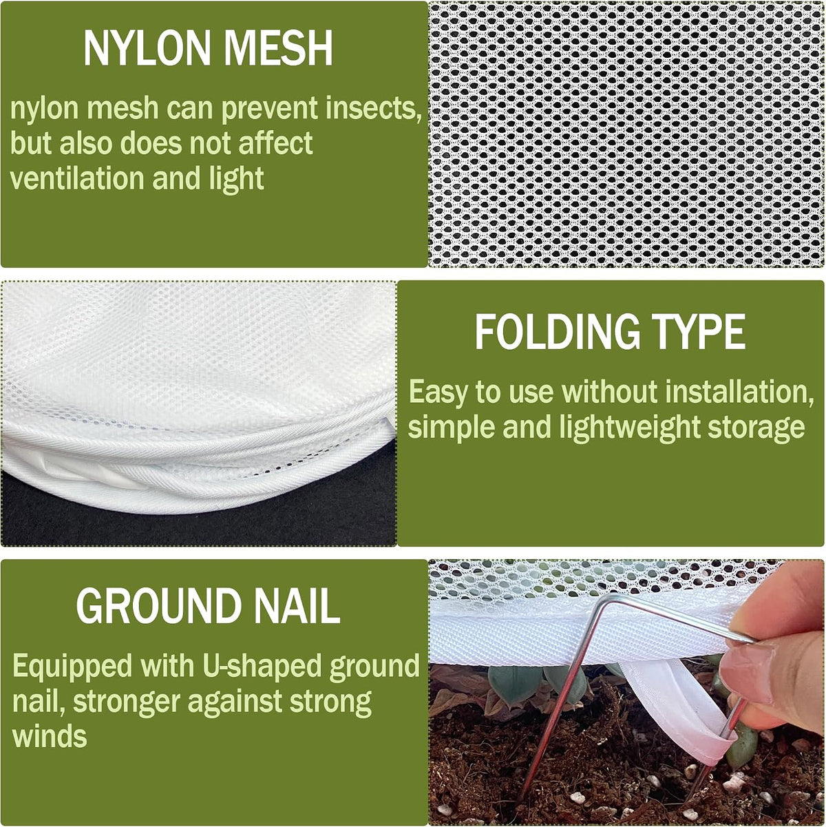47" x 21" x 17" Garden Netting for Raised Beds, Foldable Raised Garden Bed Cover with Ground Nail, Raised Bed Cover Fit 4 x 2ft Garden Beds, Insect Bird Control, Plant Protection