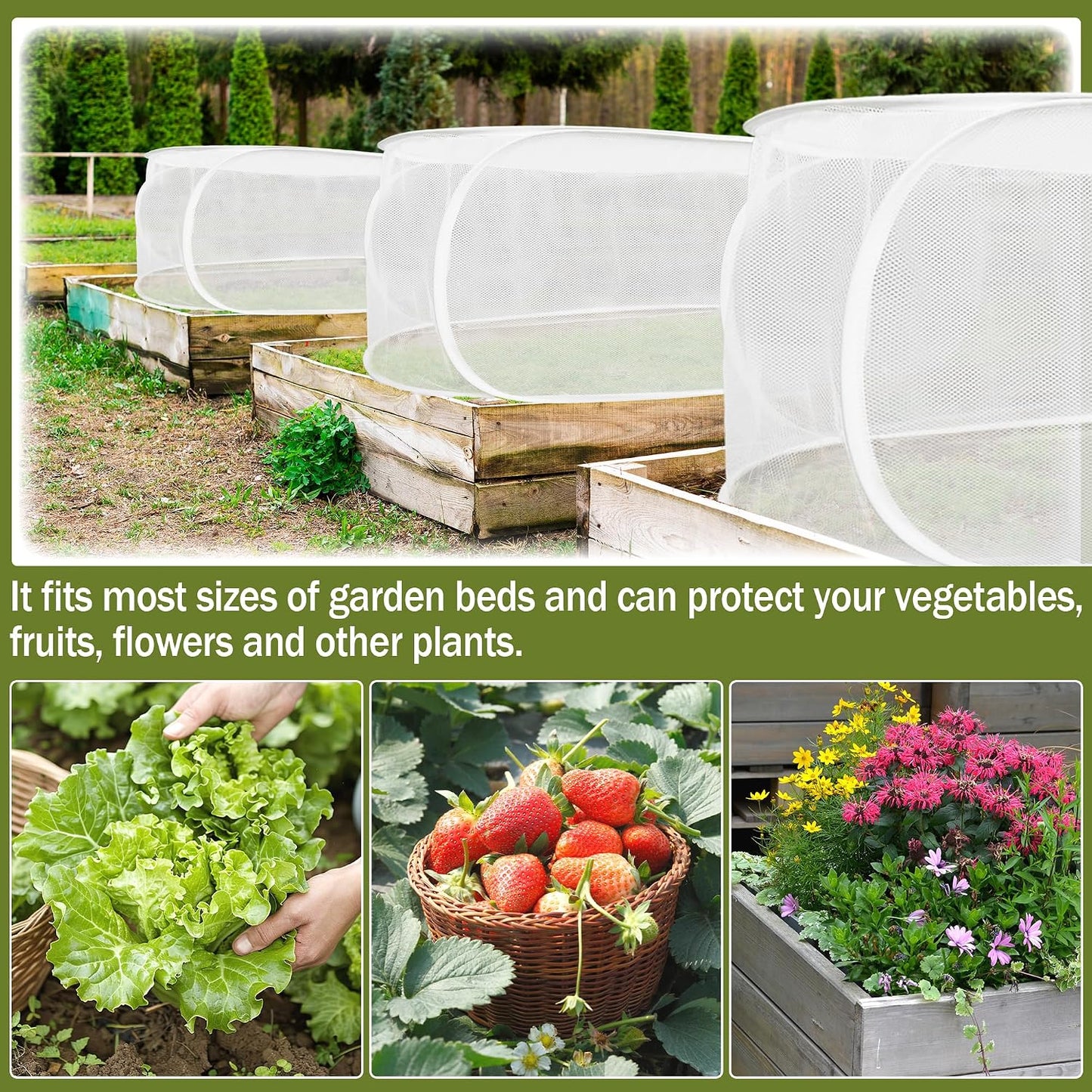47" x 21" x 17" Garden Netting for Raised Beds, Foldable Raised Garden Bed Cover with Ground Nail, Raised Bed Cover Fit 4 x 2ft Garden Beds, Insect Bird Control, Plant Protection