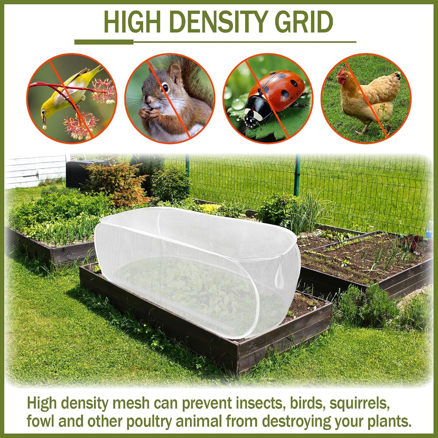 47" x 21" x 17" Garden Netting for Raised Beds, Foldable Raised Garden Bed Cover with Ground Nail, Raised Bed Cover Fit 4 x 2ft Garden Beds, Insect Bird Control, Plant Protection