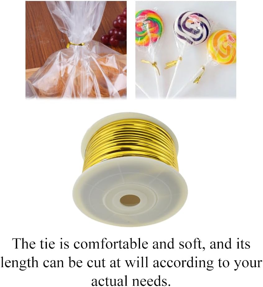 100Yards/300Feet/91M Gold Metal Twist Ties for Bread, Candy, Coffee, Plant Garden, Cellophane Treat, Gift Wrapping, Plastic Bags - Halloween Party, Cake Present, Art Craft