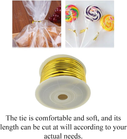 100Yards/300Feet/91M Gold Metal Twist Ties for Bread, Candy, Coffee, Plant Garden, Cellophane Treat, Gift Wrapping, Plastic Bags - Halloween Party, Cake Present, Art Craft