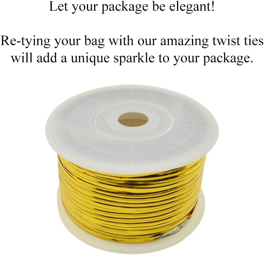 100Yards/300Feet/91M Gold Metal Twist Ties for Bread, Candy, Coffee, Plant Garden, Cellophane Treat, Gift Wrapping, Plastic Bags - Halloween Party, Cake Present, Art Craft