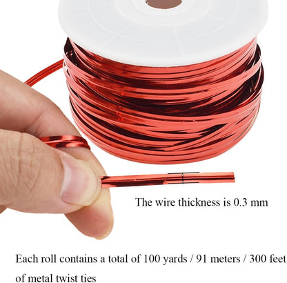 100Yards/300Feet/91M Gold Metal Twist Ties for Bread, Candy, Coffee, Plant Garden, Cellophane Treat, Gift Wrapping, Plastic Bags - Halloween Party, Cake Present, Art Craft