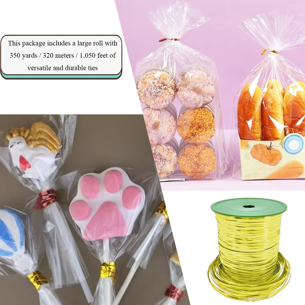 100Yards/300Feet/91M Gold Metal Twist Ties for Bread, Candy, Coffee, Plant Garden, Cellophane Treat, Gift Wrapping, Plastic Bags - Halloween Party, Cake Present, Art Craft
