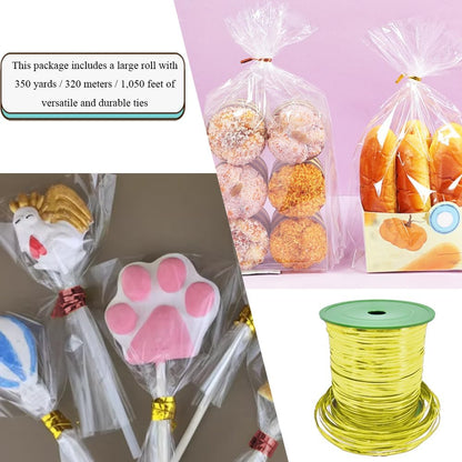 100Yards/300Feet/91M Gold Metal Twist Ties for Bread, Candy, Coffee, Plant Garden, Cellophane Treat, Gift Wrapping, Plastic Bags - Halloween Party, Cake Present, Art Craft