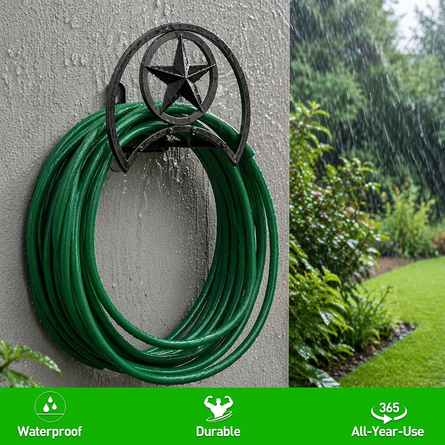Garden Hose Holder, Decorative Hose Butler Sturdy Water Hose Rack, Durable Wall Hose Hanger, Holds 125-Feet of 5/8-Inch Hose, Hose Reel, Made of Gauge Steel (9.8)