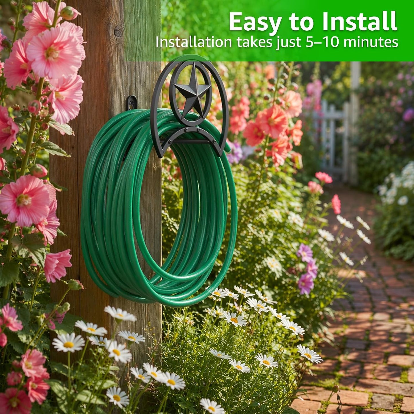 Garden Hose Holder, Decorative Hose Butler Sturdy Water Hose Rack, Durable Wall Hose Hanger, Holds 125-Feet of 5/8-Inch Hose, Hose Reel, Made of Gauge Steel (9.8)