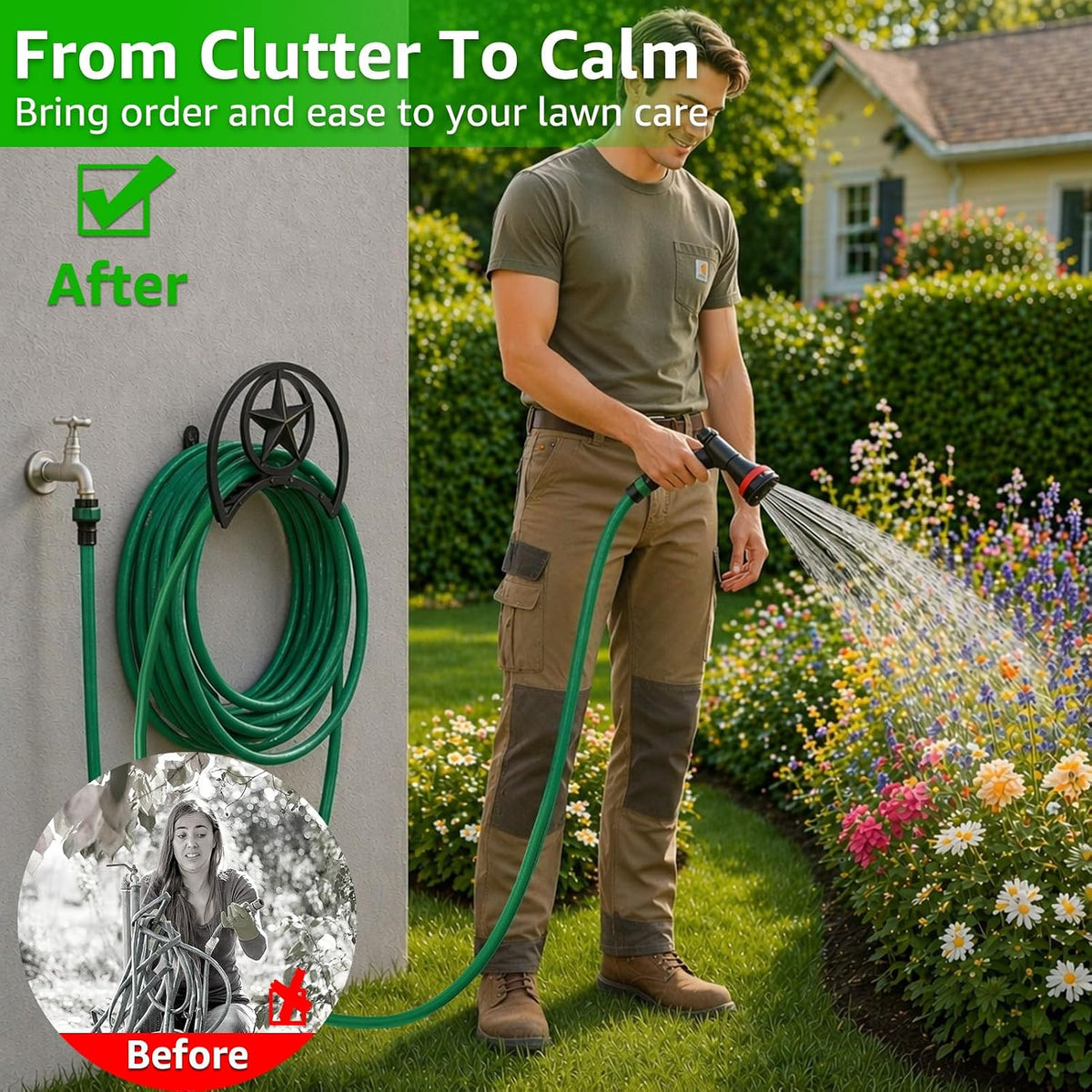 Garden Hose Holder, Decorative Hose Butler Sturdy Water Hose Rack, Durable Wall Hose Hanger, Holds 125-Feet of 5/8-Inch Hose, Hose Reel, Made of Gauge Steel (9.8)