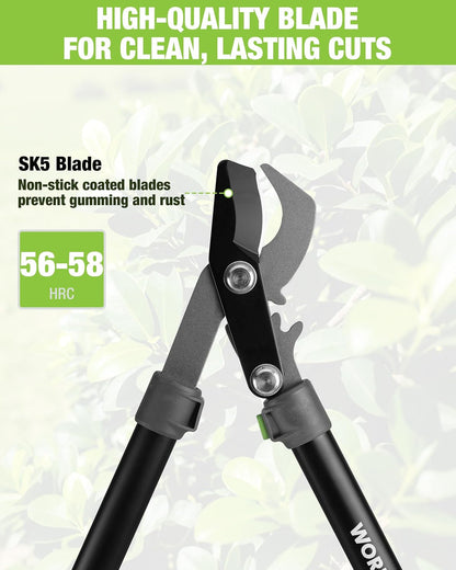 Extendable Bypass Lopper for Gardening, 25-37" Branch Cutter