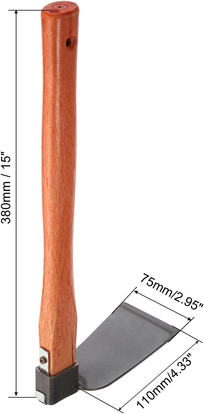 15" x 3" Hoe Garden Tool, Carbon Steel Anti-Rust Garden Hoe with Wood Handle Welded for Loosening Soil Weeding Digging, Grey/Yellow
