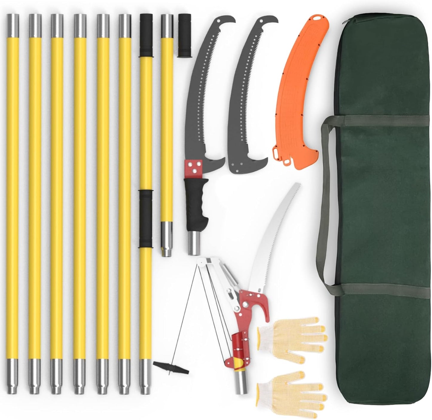 7.3-27FT Extendable Long Handle Pole Saw with Blade and Branch Scissors