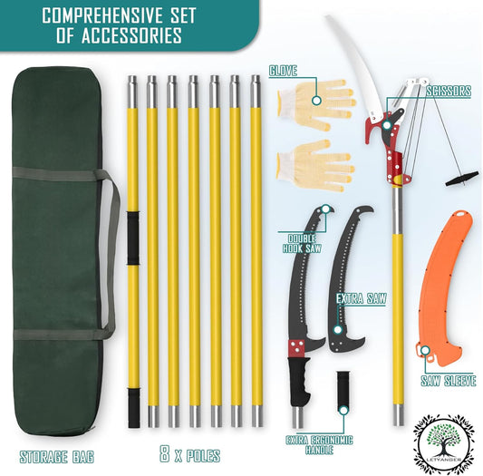 7.3-27FT Extendable Long Handle Pole Saw with Blade and Branch Scissors