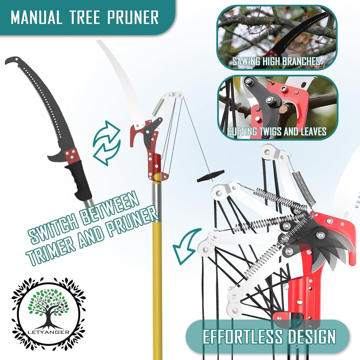7.3-27FT Extendable Long Handle Pole Saw with Blade and Branch Scissors